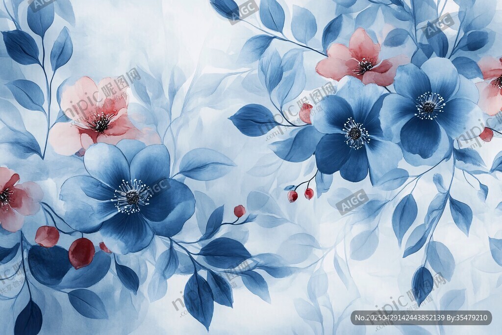 藍(lán)粉花卉圖案背景圖