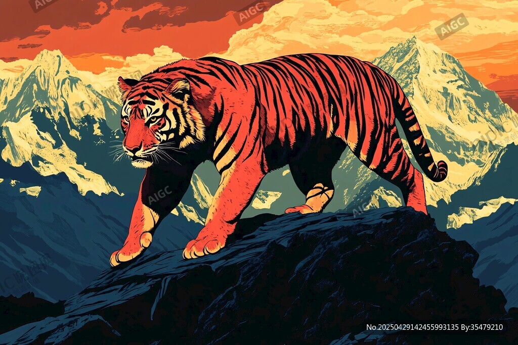 山巔猛虎 壯麗自然圖景