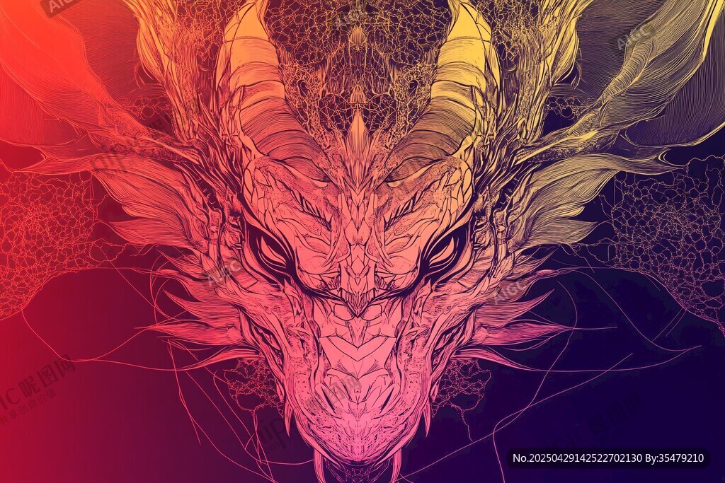 奇幻炫彩龍首插畫