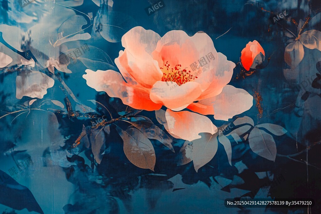 夢幻藍(lán)調(diào)中的嬌艷花朵