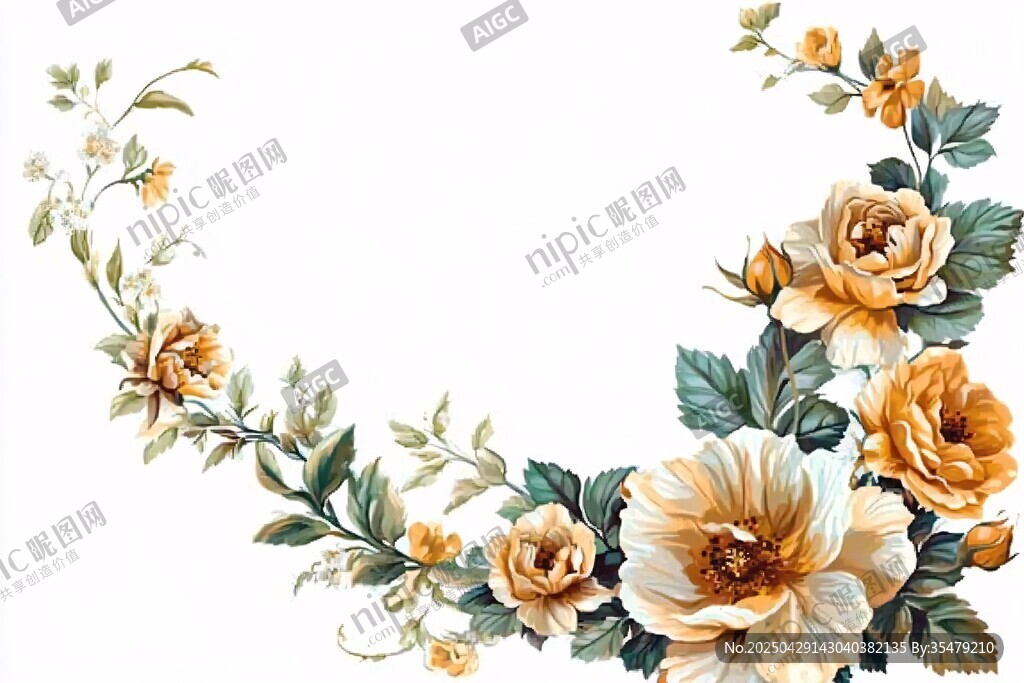 復(fù)古花卉裝飾邊角圖案
