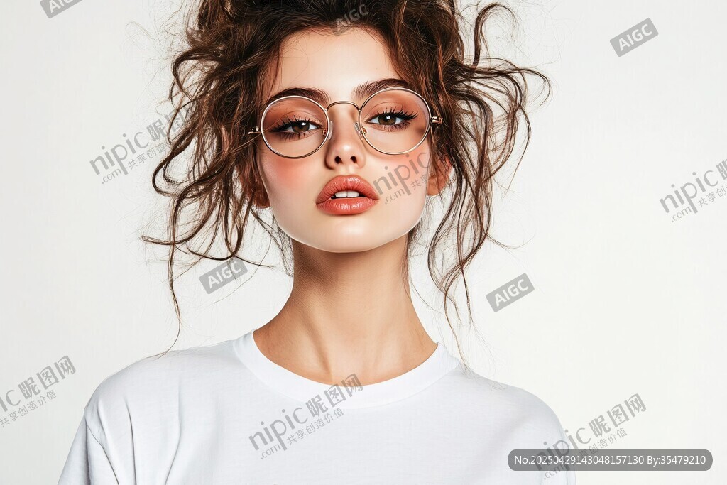 時(shí)尚卷發(fā)戴鏡女性肖像