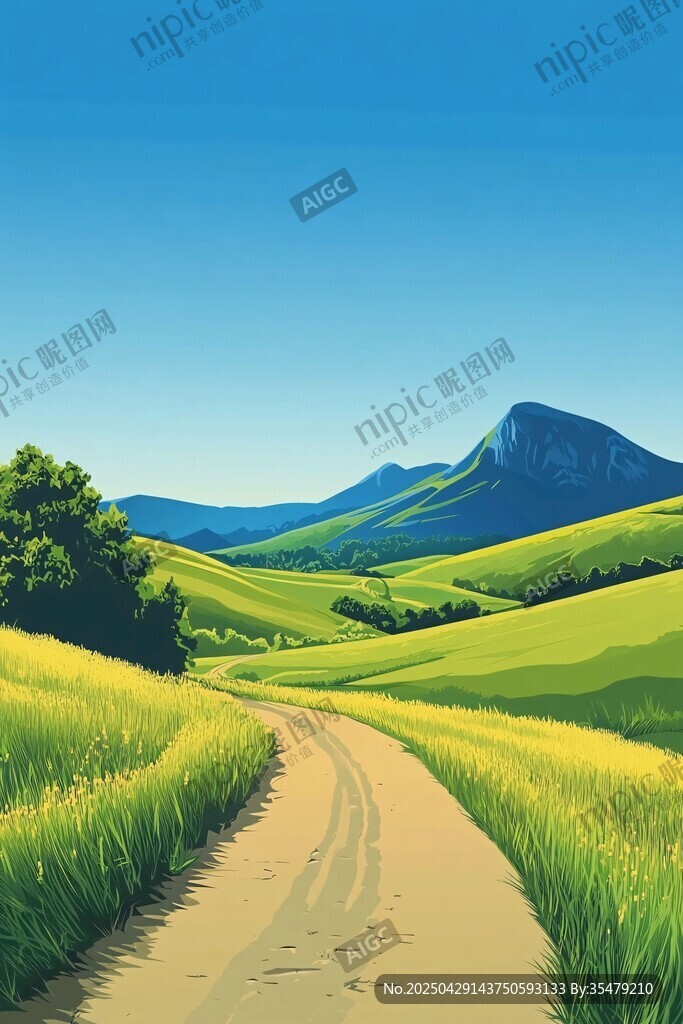 鄉間小路通往青山綠野