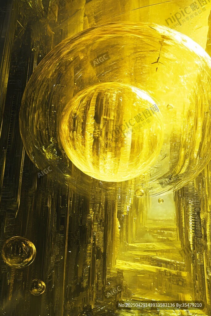 夢幻金色透明球體藝術圖景