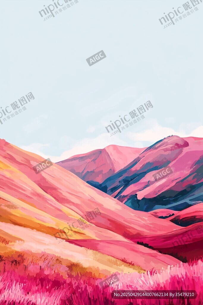 夢幻粉色山丘風光