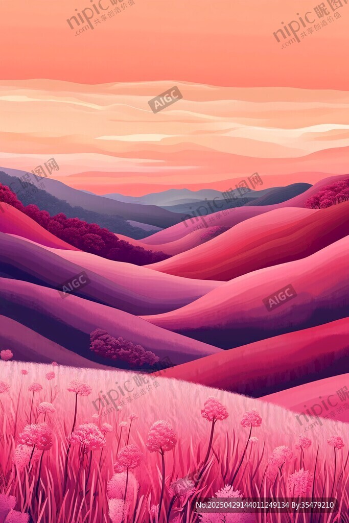 夢(mèng)幻粉紫山川花卉美景