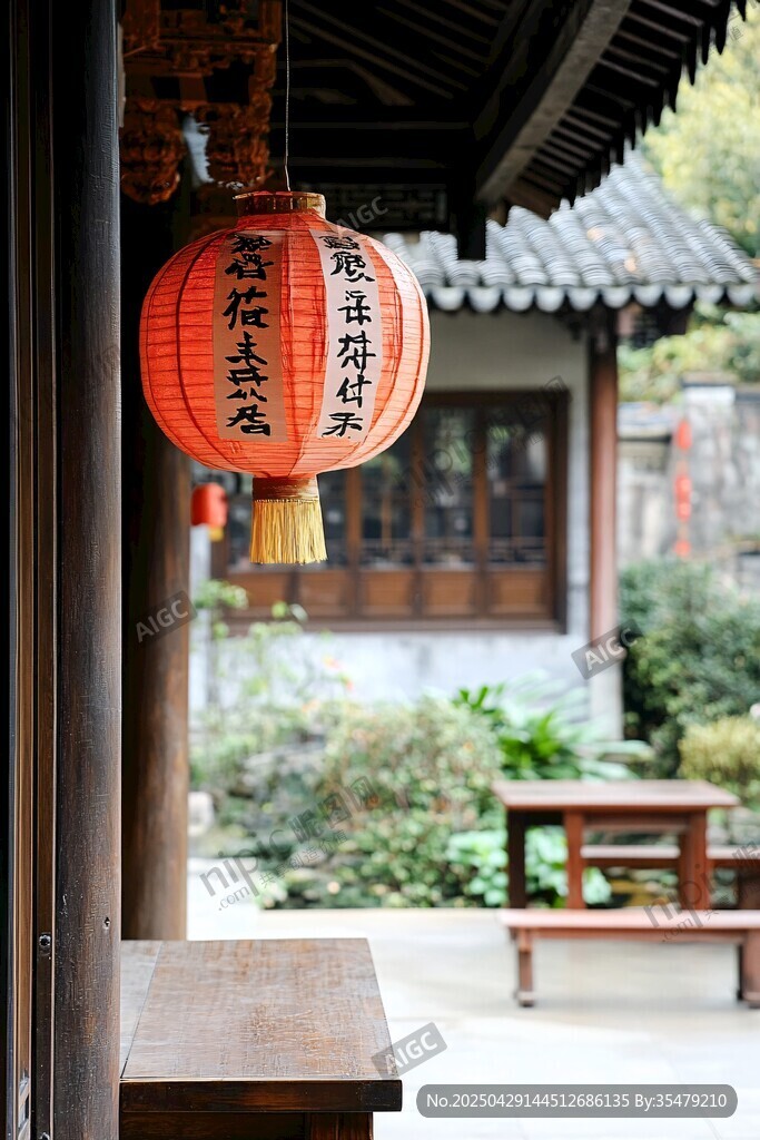 中式庭院紅燈籠古韻濃