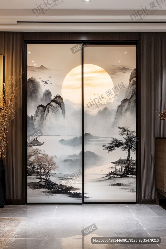 中式山水藝術(shù)移門裝飾