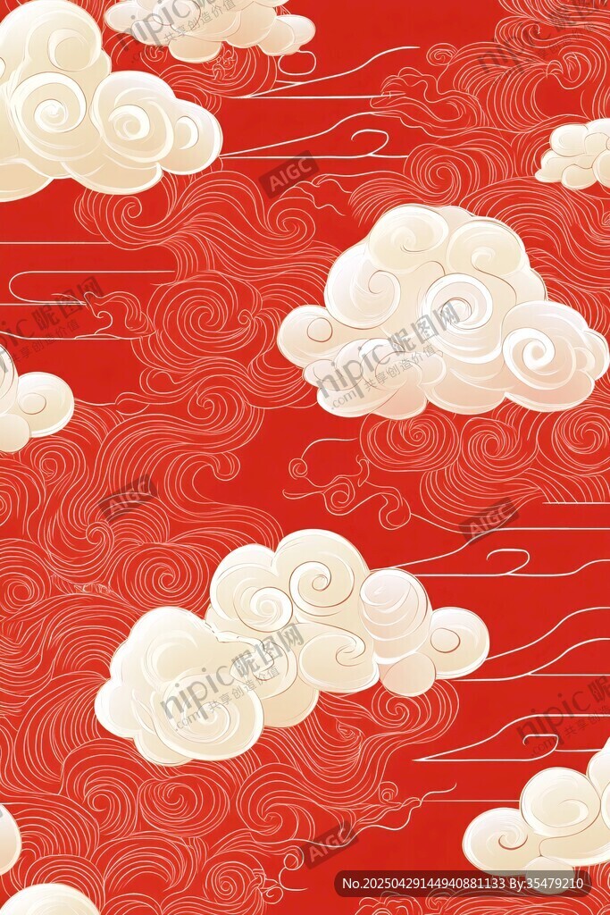 中式紅底祥云傳統(tǒng)圖案