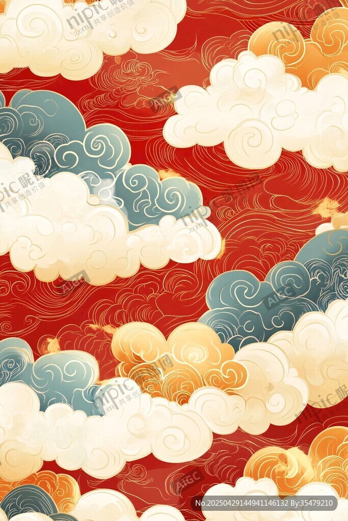 中式云紋紅底傳統(tǒng)圖案