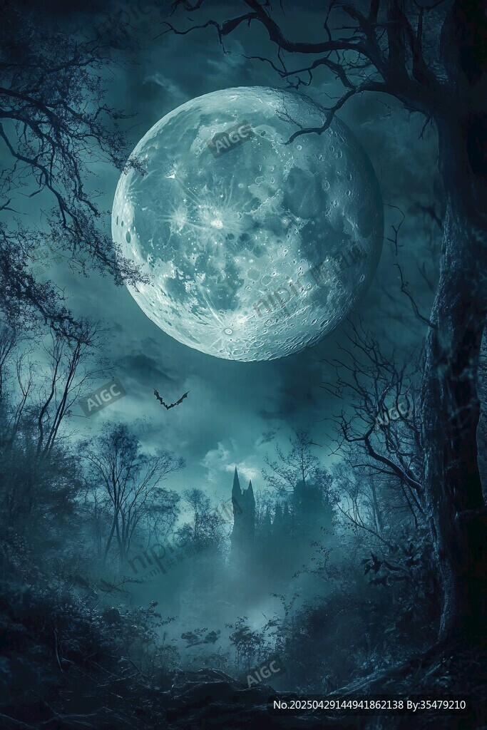 月夜下的神秘森林城堡