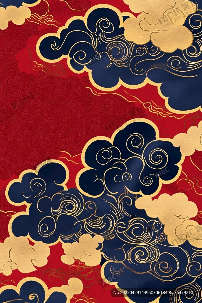 中式云紋紅色喜慶圖案