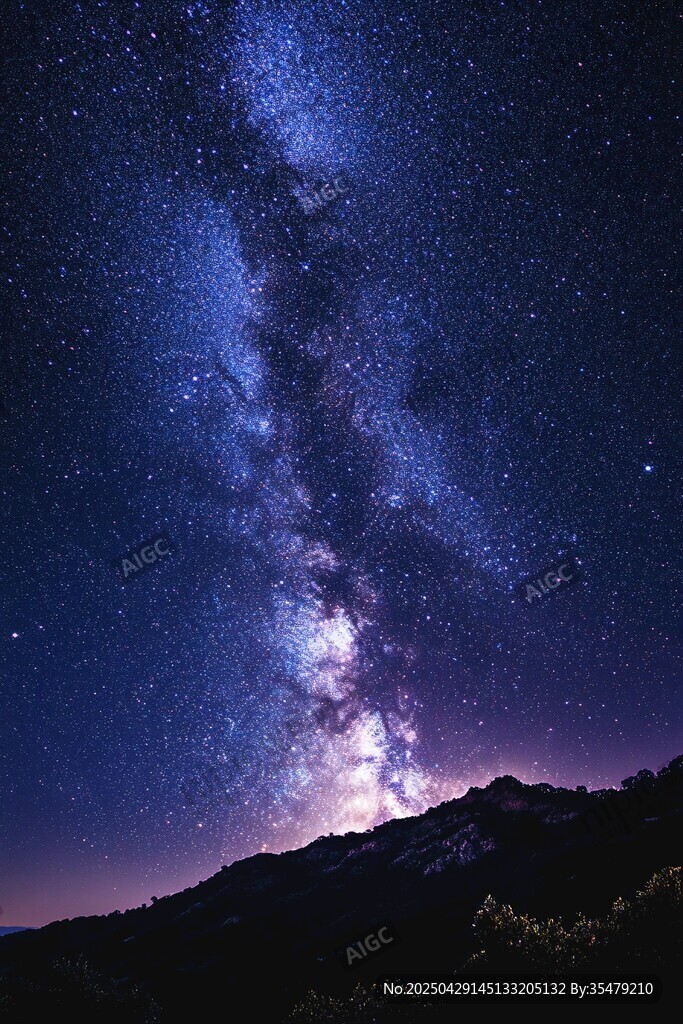 璀璨星空下的山巒夜景