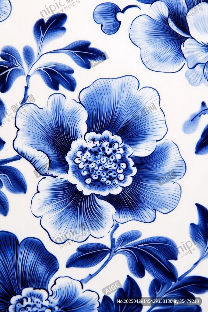 青花瓷花卉圖案精美雅致