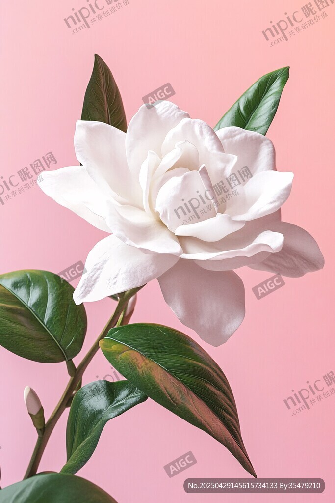 嬌艷梔子花綻放于粉背景