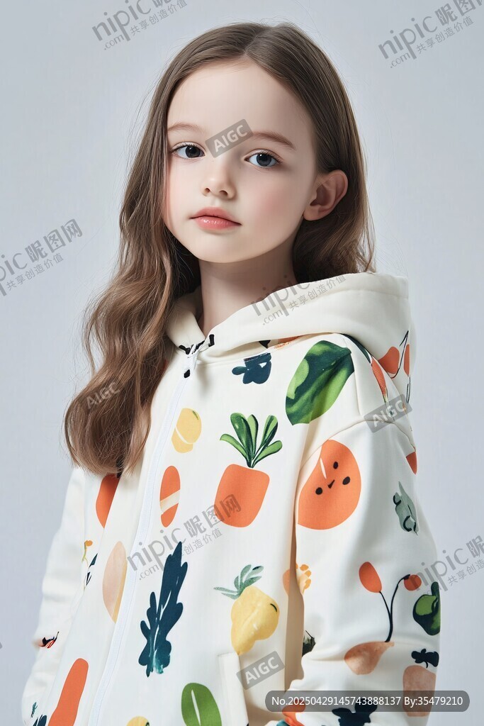 童趣印花女童連帽衛(wèi)衣