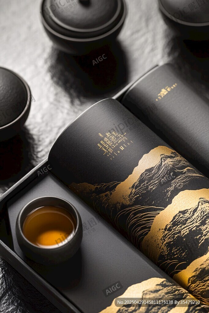 中式黑金風(fēng)茶具與書卷意境