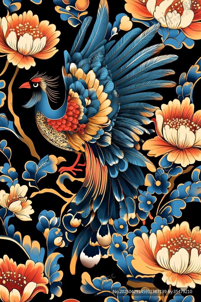 鳳凰戲牡丹中式精美圖案