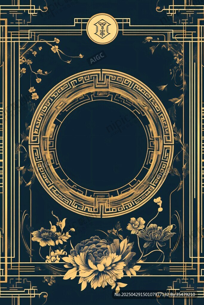 中式古典金色邊框花卉圖案