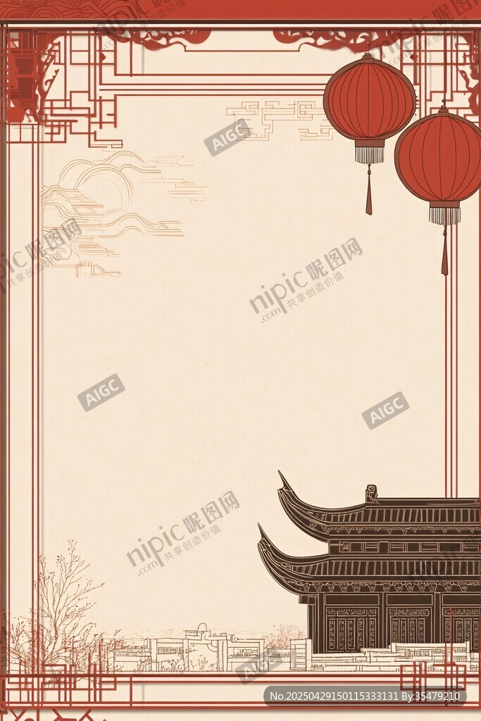 中式古風(fēng)燈籠樓閣背景圖