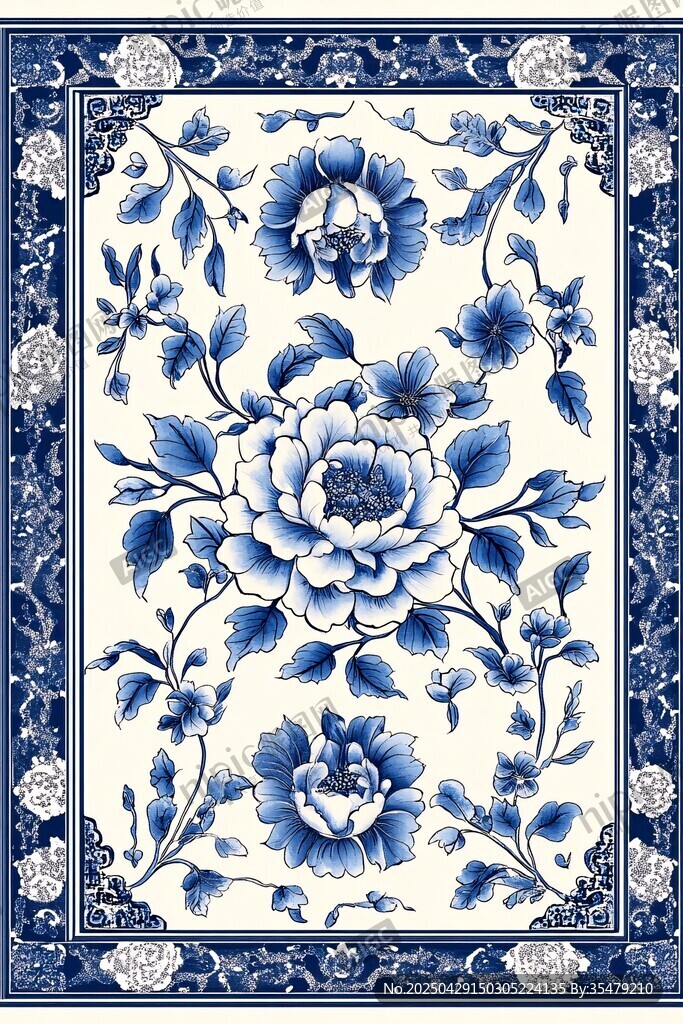 青花瓷風(fēng)花卉圖案地毯