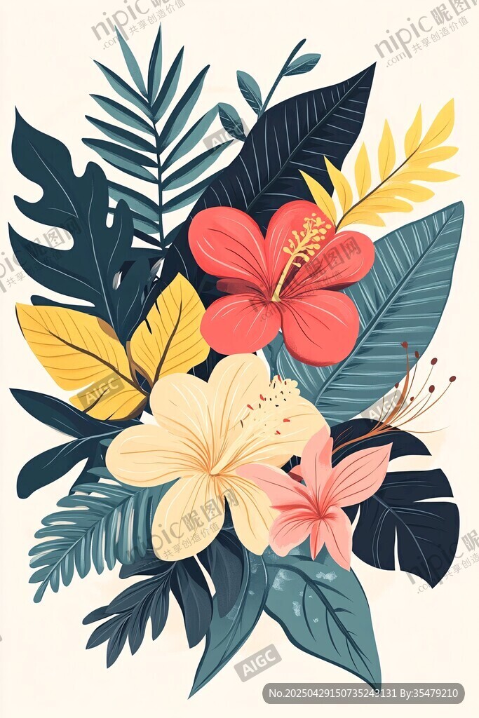熱帶花卉植物插畫