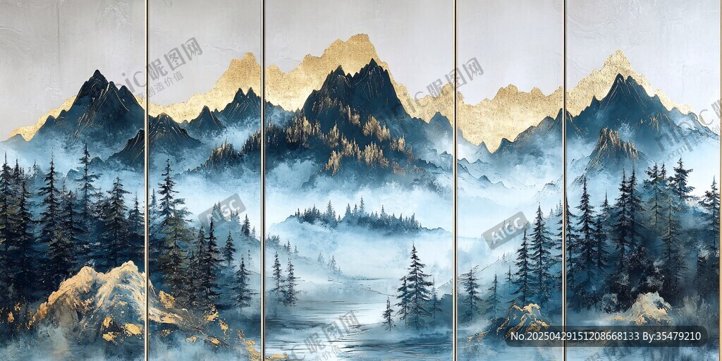 水墨山水間的靜謐森林景色