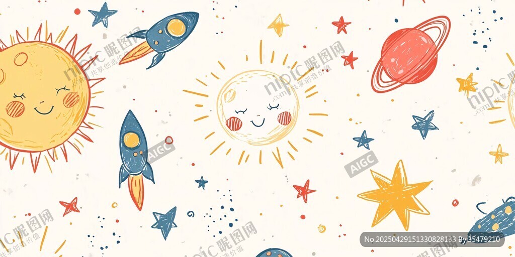 童趣太空元素可愛插畫圖案