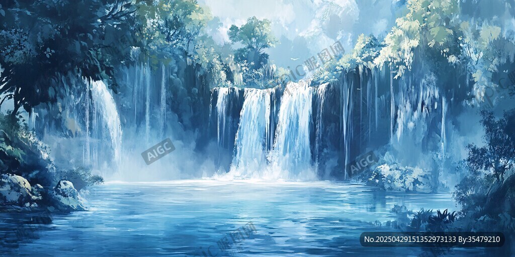 夢幻森林瀑布自然美景