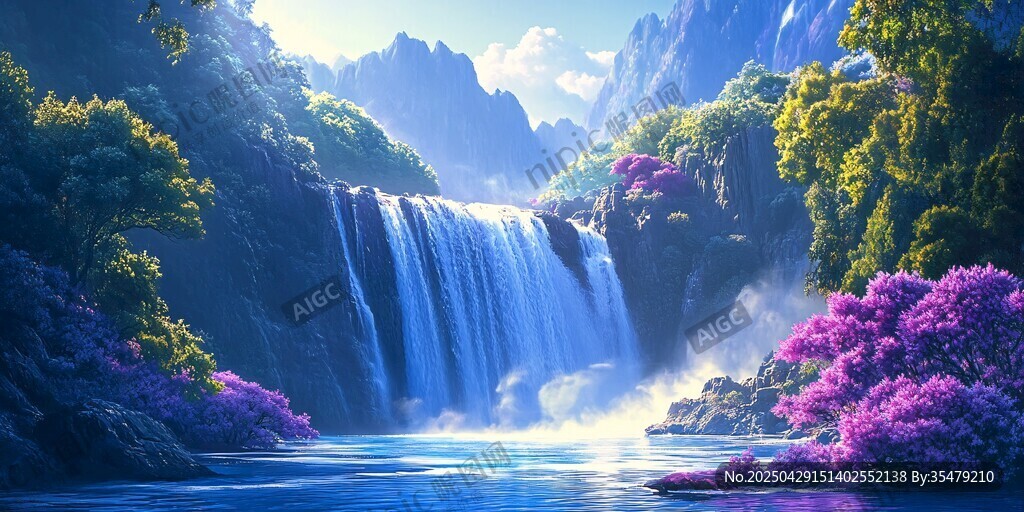 夢幻山水瀑布景觀圖