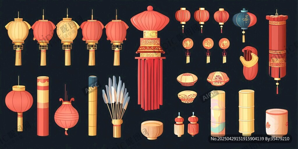 中式傳統(tǒng)燈籠與節(jié)慶物件
