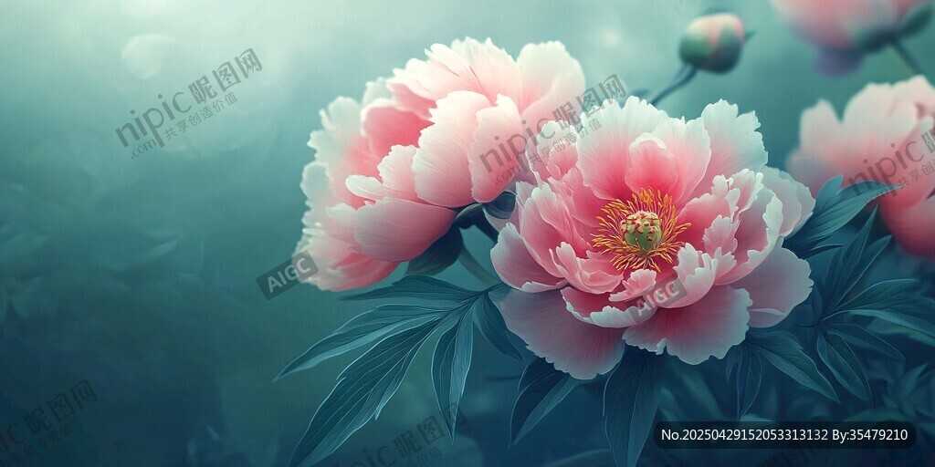 粉色嬌艷牡丹花特寫
