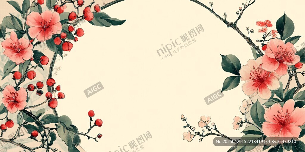 中式花卉邊框裝飾圖案