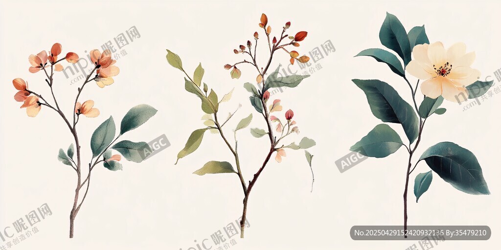 手繪清新花卉植物插畫