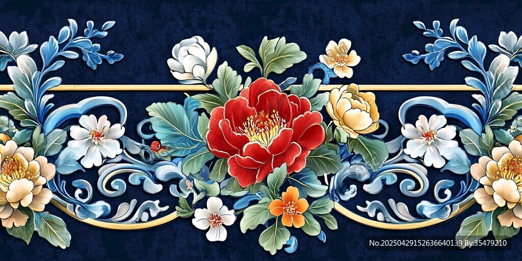 中式花卉卷草紋精美圖案