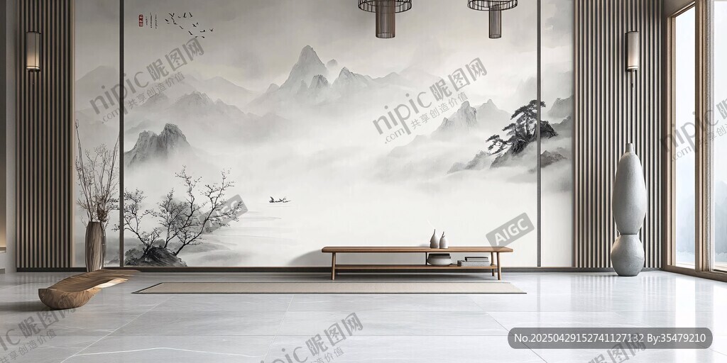 中式山水風(fēng)的雅致客廳空間