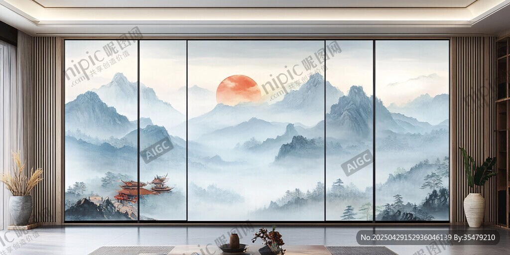 中式山水背景墻 大氣典雅