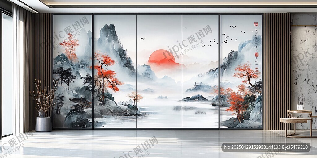 中式山水壁畫客廳新中式風(fēng)