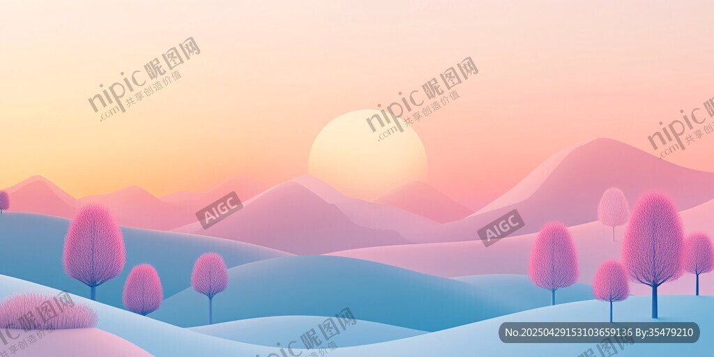 夢(mèng)幻粉藍(lán)系日落山林風(fēng)景