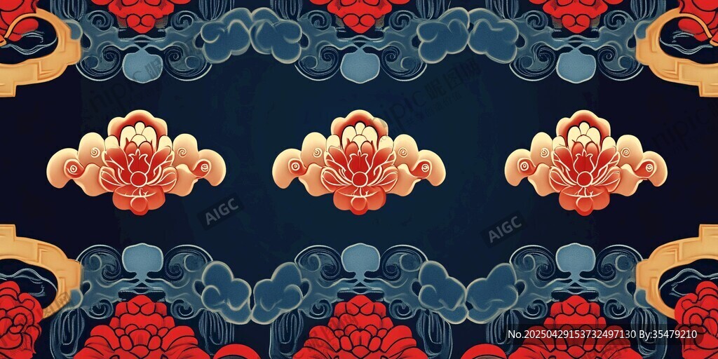 中式古典花卉云紋裝飾圖案