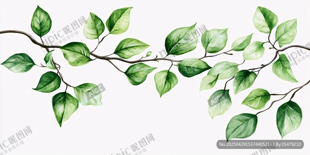 水彩繪綠葉藤蔓裝飾圖