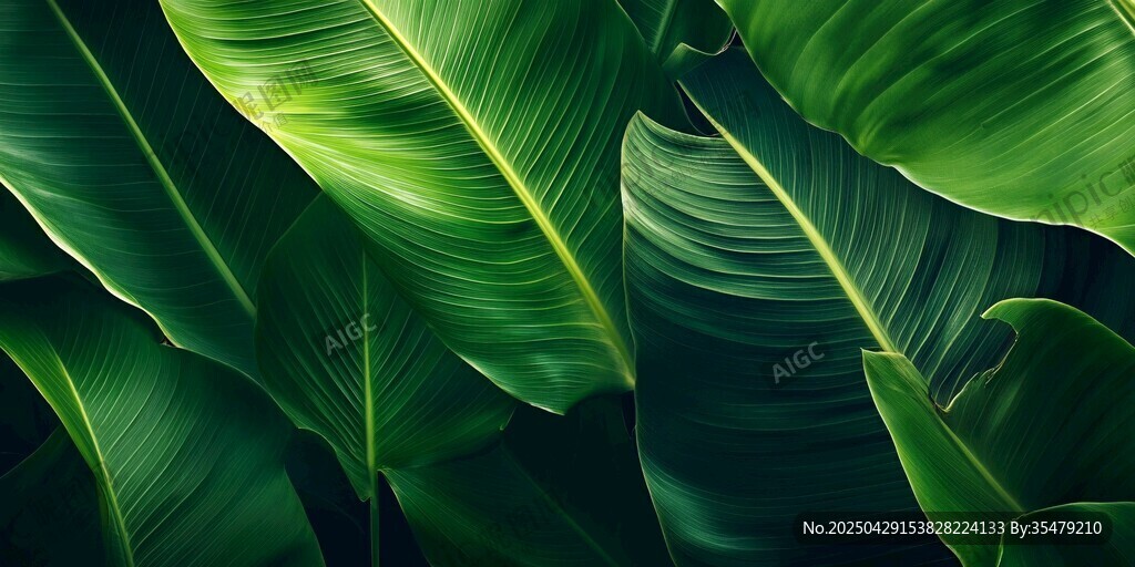 翠綠芭蕉葉 自然生機圖景
