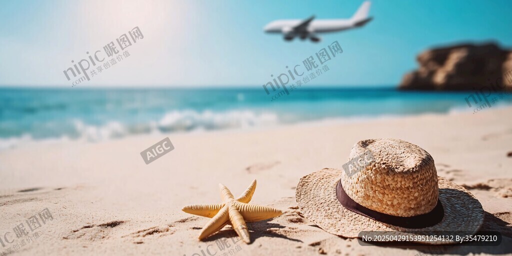 海灘度假 飛機海星與草帽