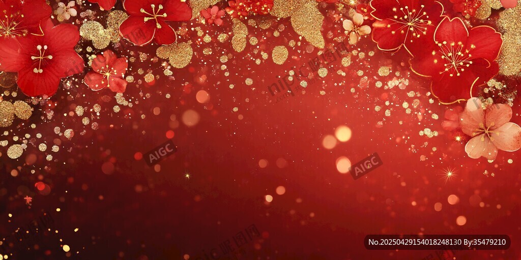 喜慶紅金梅花背景圖