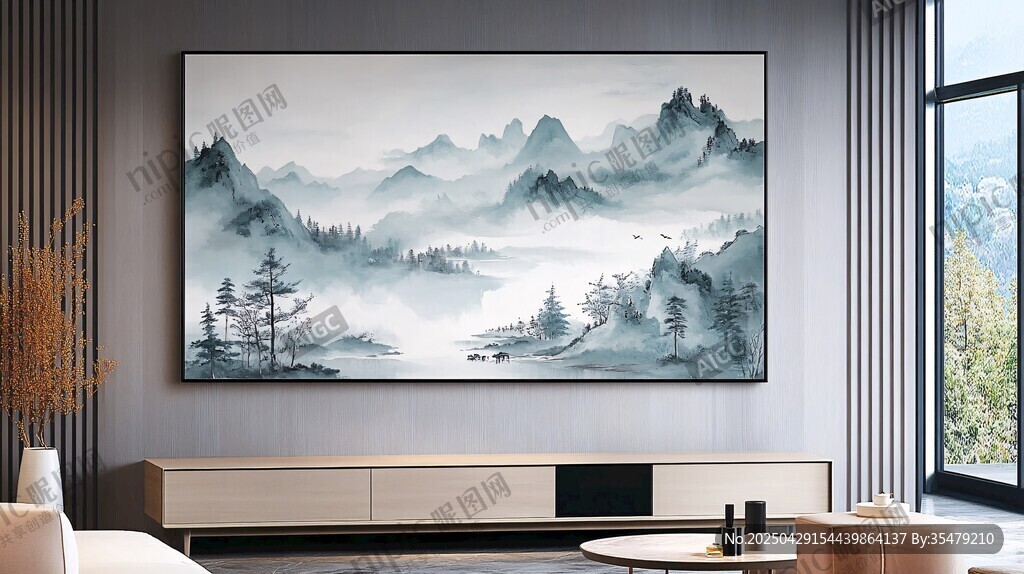 客廳中式山水裝飾畫展示