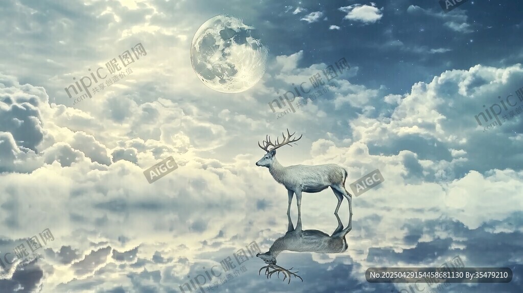 夢幻云端白鹿與明月