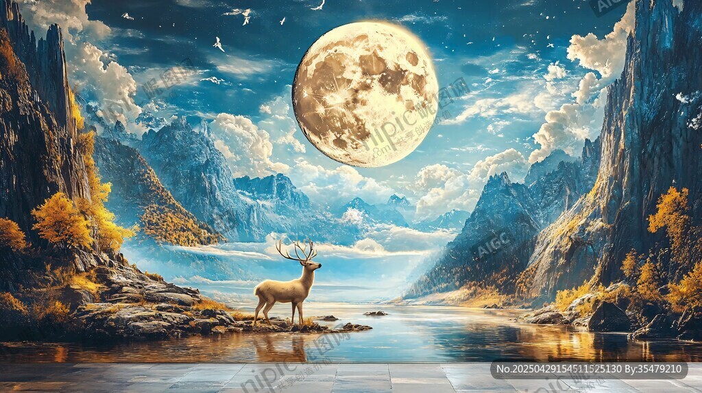 月夜山林間的鹿之靜謐景象