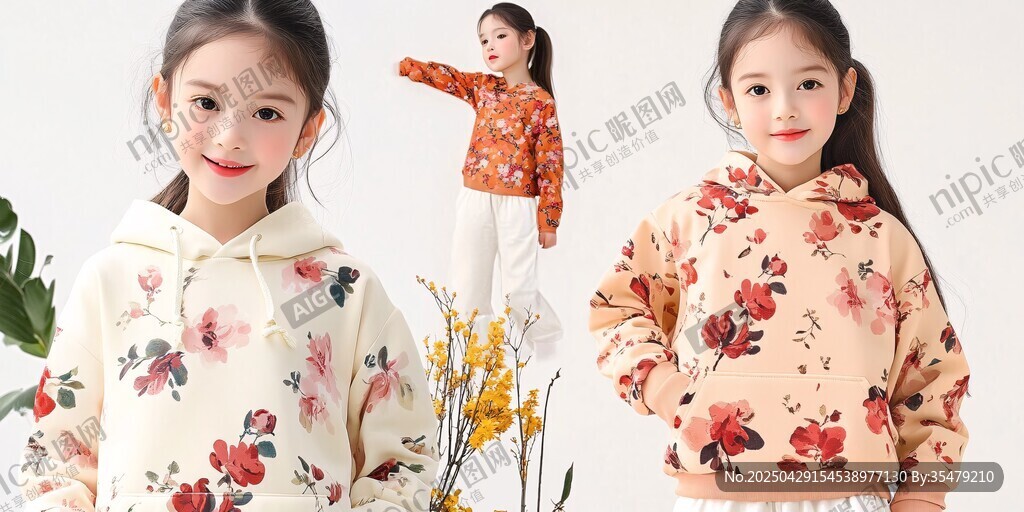 女童花卉連帽衛(wèi)衣展示