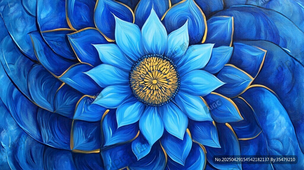 藍色夢幻花朵藝術插畫