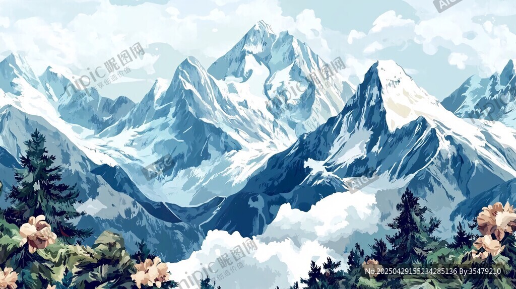 壯麗雪山風景繪